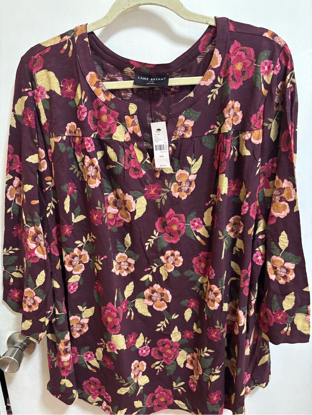 Lane Bryant Burgundy Floral Scoop Neck Tunic